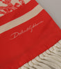 Dolce & Gabbana White Red Coral Print Shawl Wrap Fringe Scarf
