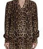 Dolce &amp; Gabbana Elegant Silk Leopard Print Collared Top