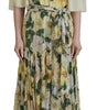 Dolce & Gabbana Yellow Floral Print Pleated Maxi Silk Dress