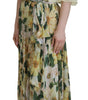 Dolce & Gabbana Yellow Floral Print Pleated Maxi Silk Dress