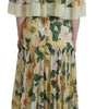 Dolce & Gabbana Yellow Floral Print Pleated Maxi Silk Dress
