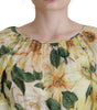 Dolce & Gabbana Yellow Floral Print Pleated Maxi Silk Dress