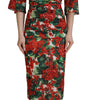 Dolce & Gabbana Multicolor Geranium Silk Sheath Midi Dress