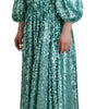 Dolce & Gabbana Blue Sequined Pleated Aline Midi Nylon Dress