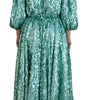 Dolce & Gabbana Blue Sequined Pleated Aline Midi Nylon Dress