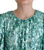 Dolce & Gabbana Blue Sequined Pleated Aline Midi Nylon Dress
