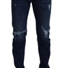Dolce & Gabbana Blue Cotton Skinny Tattered Denim Jeans