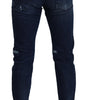 Dolce & Gabbana Blue Cotton Skinny Tattered Denim Jeans
