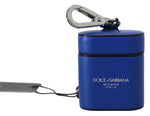 Dolce & Gabbana Blue Leather Silver Metal Logo Airpods Case
