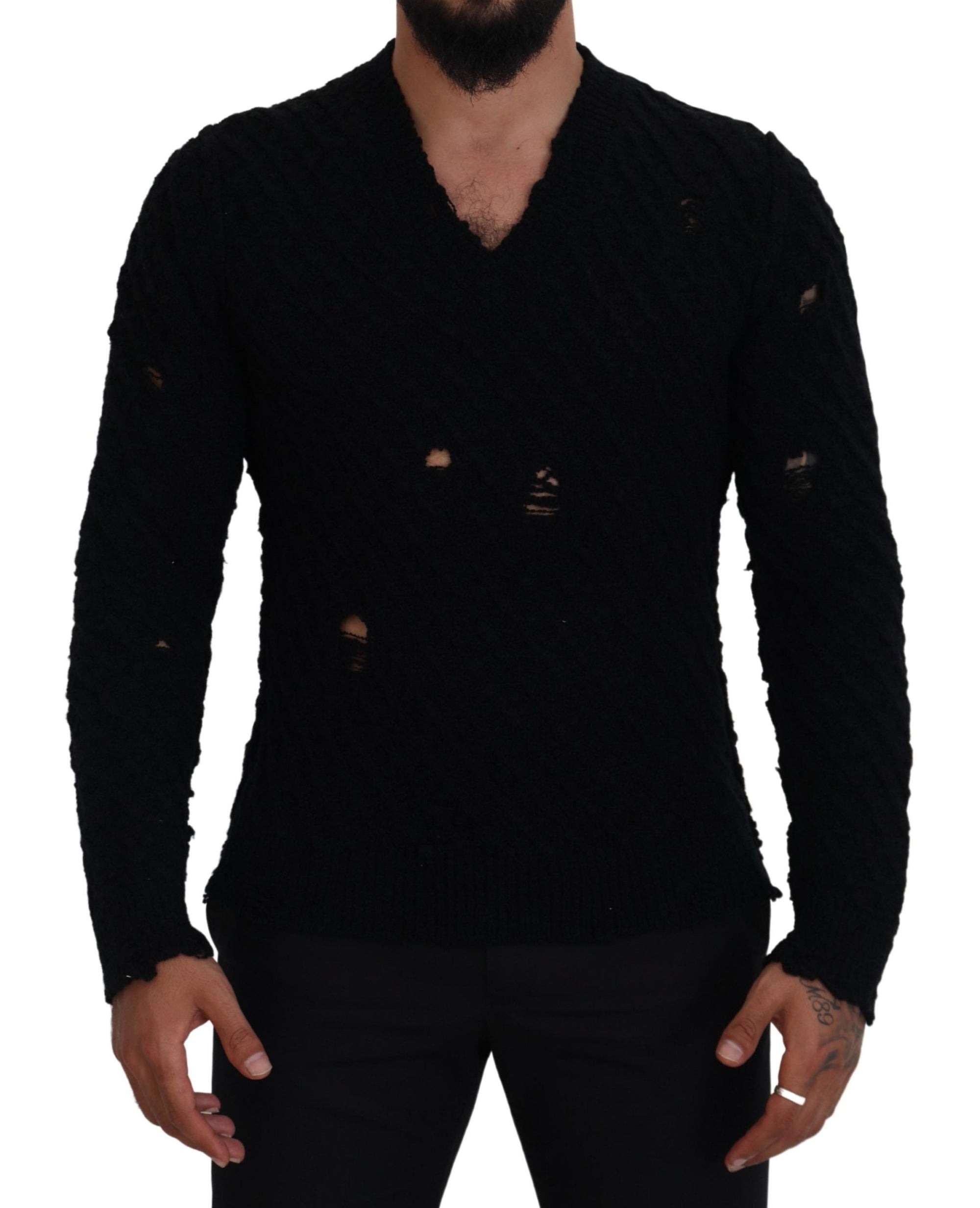 Dolce &amp; Gabbana Elegant Black Wool-Blend V-Neck Sweater