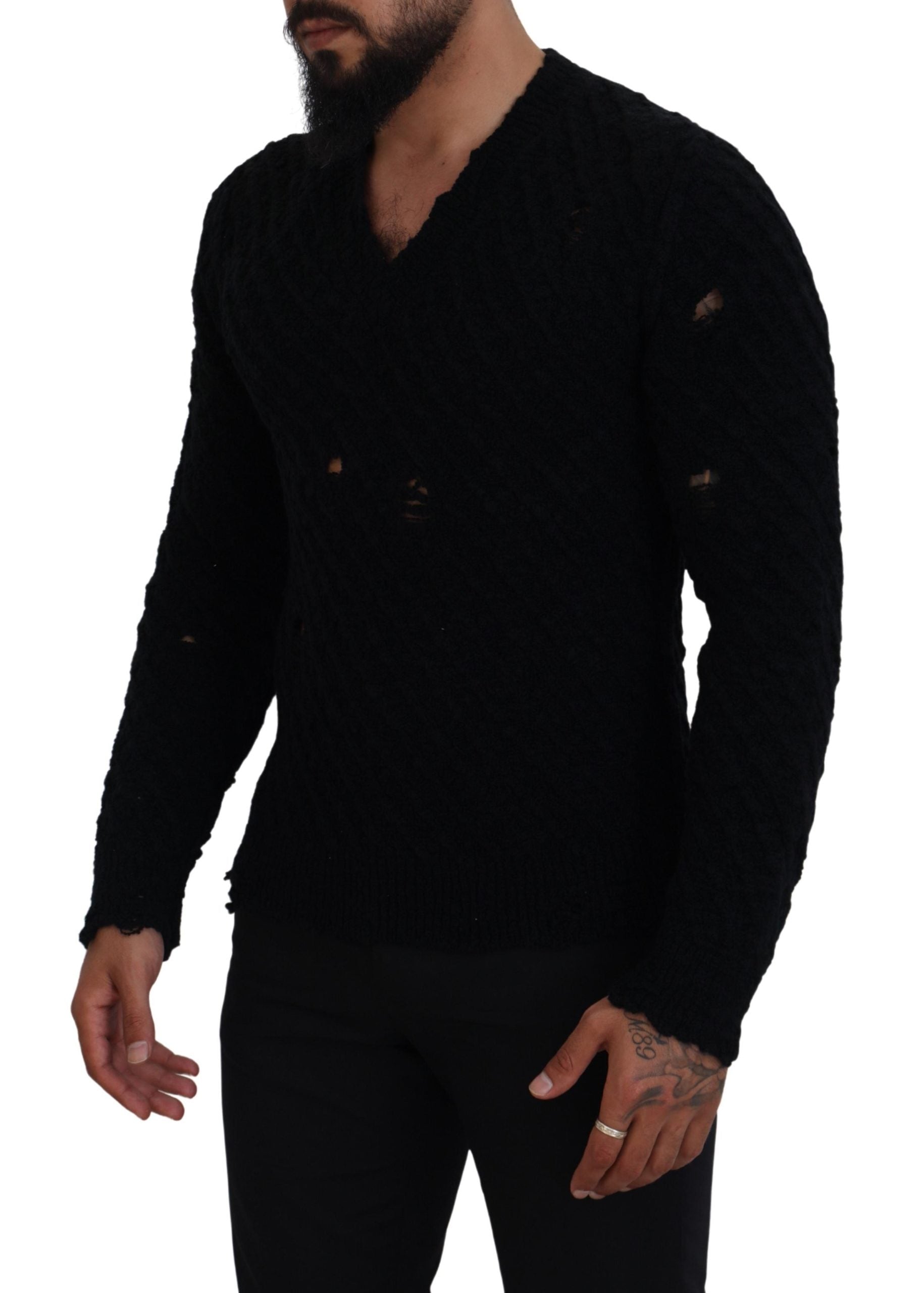 Dolce &amp; Gabbana Elegant Black Wool-Blend V-Neck Sweater