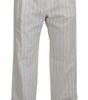 Dolce & Gabbana White Cotton Striped Formal Pants