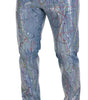 Dolce & Gabbana Blue Cotton Color Splash Print Denim Jeans