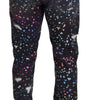 Dolce & Gabbana Black Multicolor Print Tattered Denim Jeans