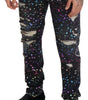 Dolce & Gabbana Black Multicolor Print Tattered Denim Jeans