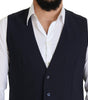 Dolce & Gabbana Dark Blue Wool Stretch Waistcoat Formal Vest