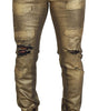 Dolce & Gabbana Gold Cotton Tattered Skinny Men Denim Jeans