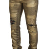Dolce & Gabbana Gold Cotton Tattered Skinny Men Denim Jeans