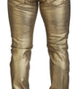 Dolce & Gabbana Gold Cotton Tattered Skinny Men Denim Jeans