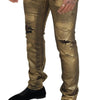 Dolce & Gabbana Gold Cotton Tattered Skinny Men Denim Jeans