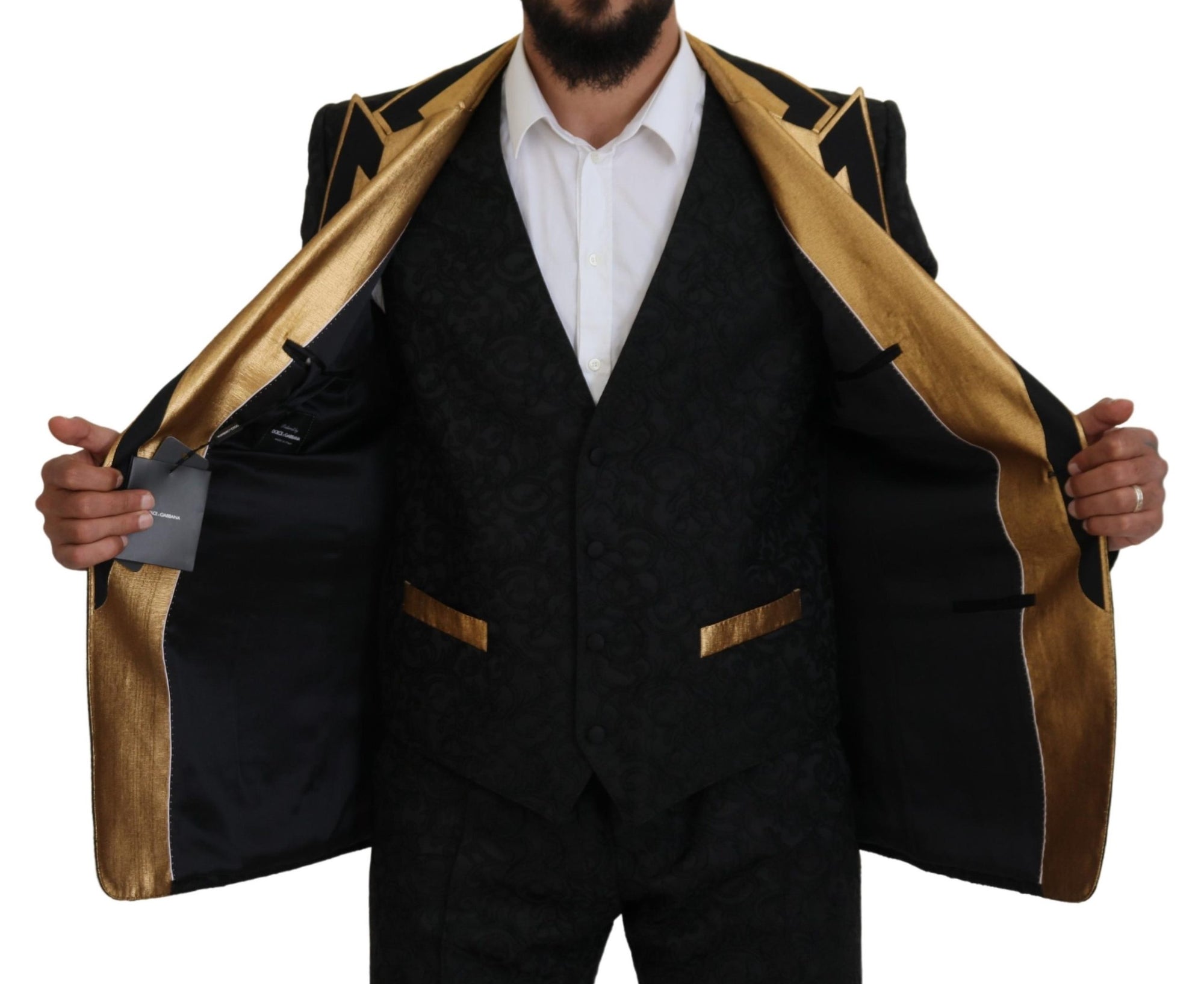 Costume 3 pièces slim noir et or élégant Dolce & Gabbana
