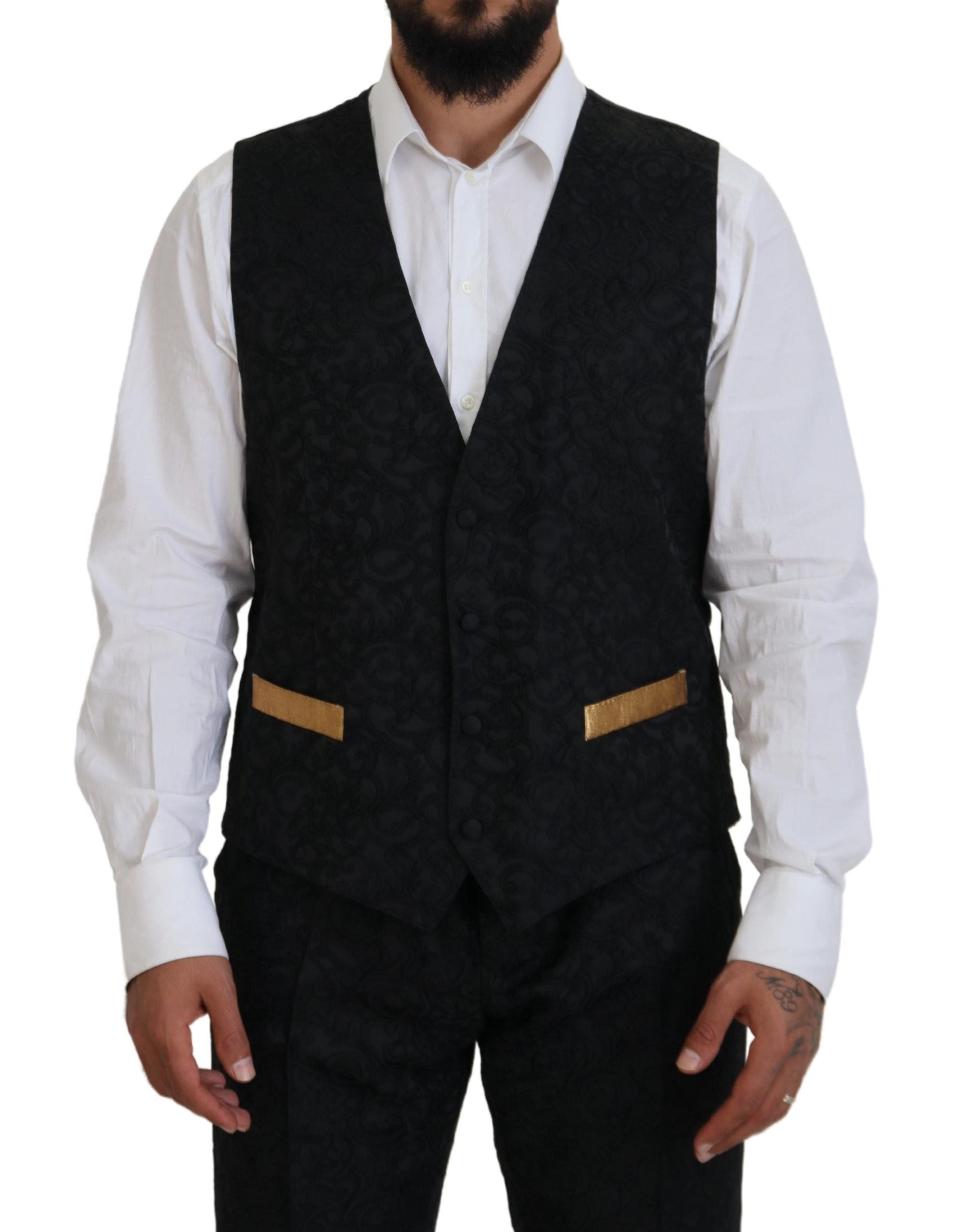 Costume 3 pièces slim noir et or élégant Dolce & Gabbana