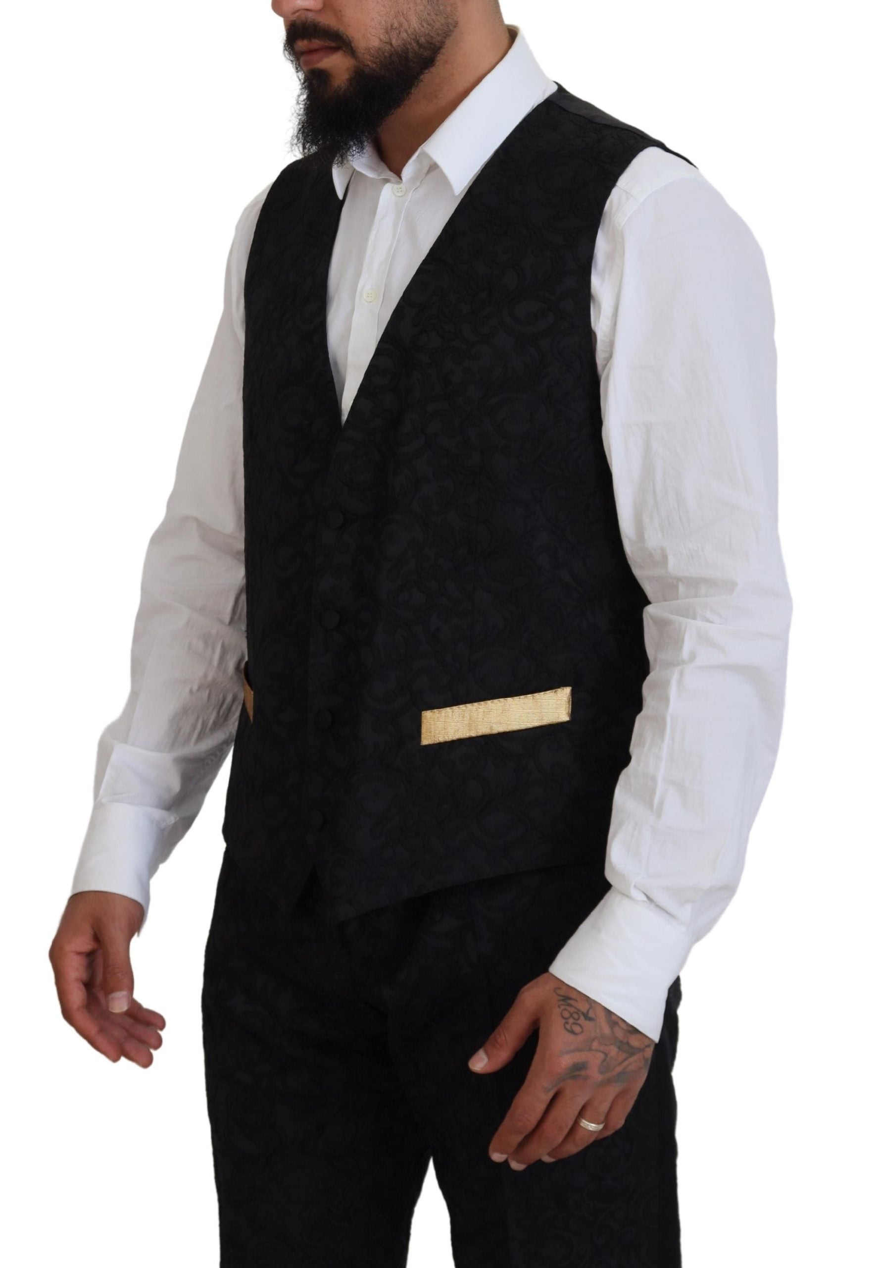 Costume 3 pièces slim noir et or élégant Dolce & Gabbana