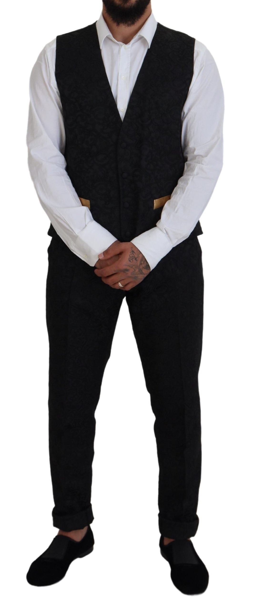 Costume 3 pièces slim noir et or élégant Dolce & Gabbana