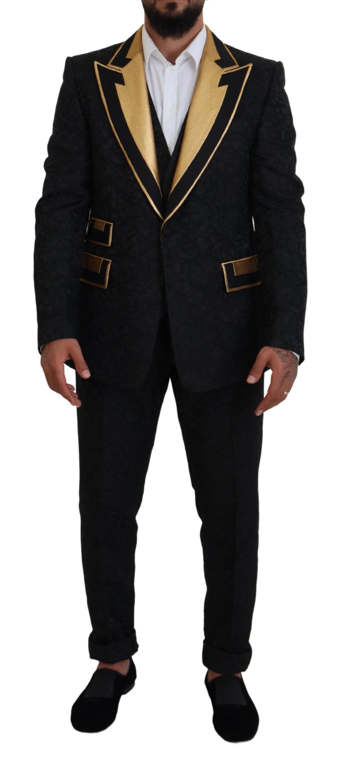 Costume 3 pièces slim noir et or élégant Dolce & Gabbana