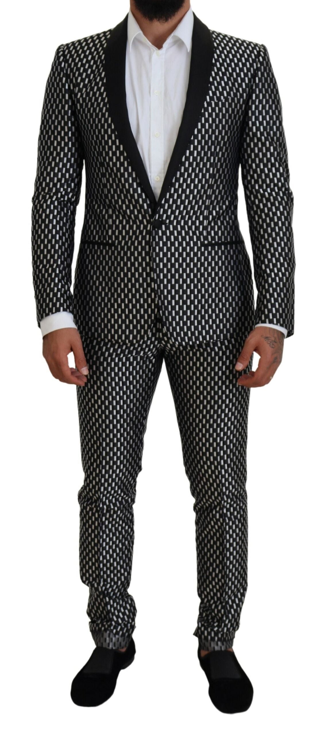 Costume slim en soie mélangée noire élégant Dolce & Gabbana