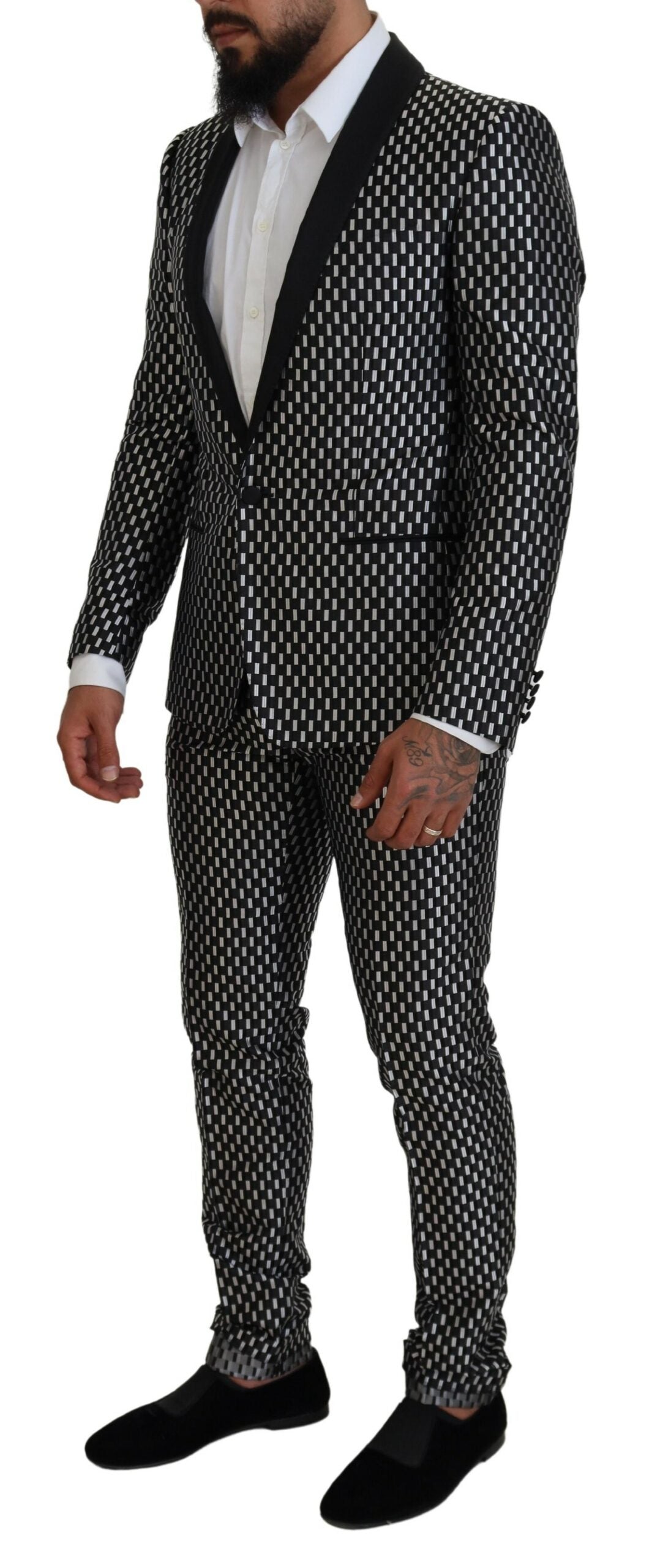 Costume slim en soie mélangée noire élégant Dolce & Gabbana