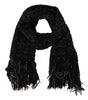 Dolce & Gabbana Black Wool Knitted Wrap Foulard Fringe Scarf