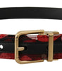 Dolce & Gabbana Red Jacquard Rose Leather Gold Metal Buckle Belt
