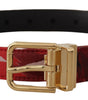 Dolce & Gabbana Red Jacquard Rose Leather Gold Metal Buckle Belt