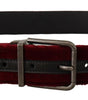 Dolce & Gabbana Maroon Velvet Leather Wide Vintage Metal Buckle Belt