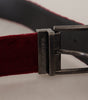 Dolce & Gabbana Maroon Velvet Leather Wide Vintage Metal Buckle Belt
