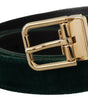 Dolce & Gabbana Green Velvet Leather Gold Metal Logo Belt