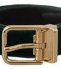 Dolce & Gabbana Green Velvet Leather Gold Metal Logo Belt