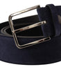 Dolce & Gabbana Navy Blue Velvet Leather Silver Logo Buckle Belt