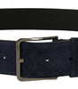Dolce & Gabbana Navy Blue Velvet Leather Silver Logo Buckle Belt