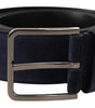 Dolce & Gabbana Navy Blue Velvet Leather Silver Logo Buckle Belt