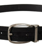 Dolce & Gabbana Black Grosgrain Leather Silver Logo Buckle Belt