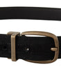 Dolce & Gabbana Black Grosgrain Leather Bronze Metal Belt