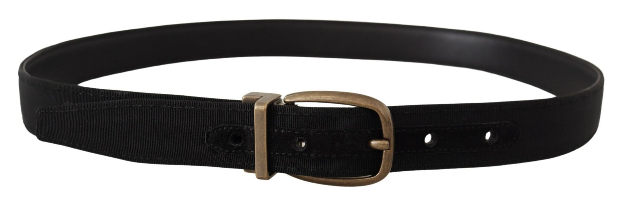 Dolce & Gabbana Black Grosgrain Leather Bronze Metal Belt
