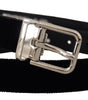 Dolce & Gabbana Black Velvet Silver Tone Metal Logo Buckle Belt
