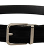 Dolce & Gabbana Black Velvet Silver Tone Metal Logo Buckle Belt
