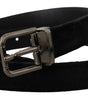 Dolce & Gabbana Black Velvet Silver Tone Logo Metal Buckle Belt