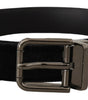 Dolce & Gabbana Black Velvet Silver Tone Logo Metal Buckle Belt