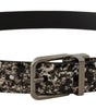 Dolce & Gabbana Black Marble Print Leather Silver Logo Buckle Belt