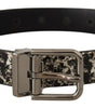 Dolce & Gabbana Black Marble Print Leather Silver Logo Buckle Belt